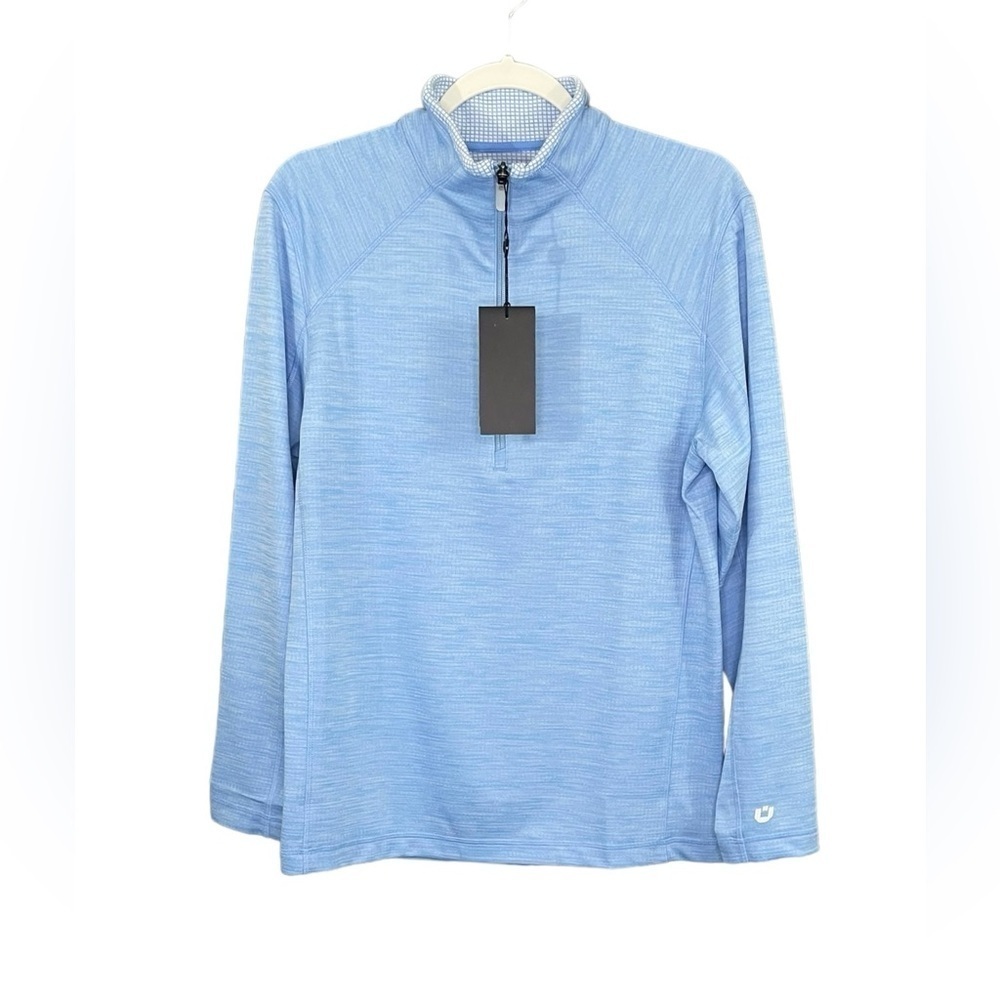IBKUL Men's 1/4 Zip Long Sleeve Mock Neck Pullover Shirt UPF Peri Blue NWT